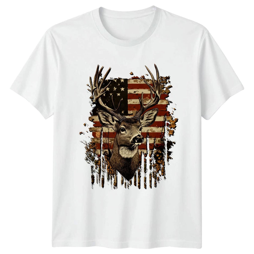 Deer Head American Flag Hunting Outdoor Mens T-Shirt Womens Graphic Tee