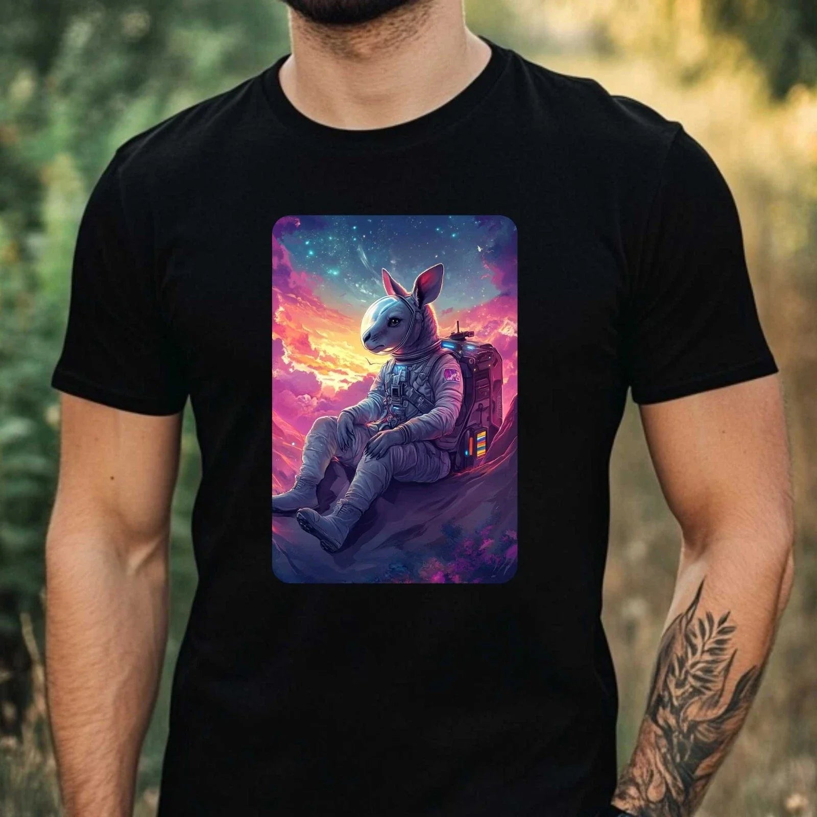 Mens Kangaroo Astronaut Print Cotton T-Shirt Size XS to 5XL