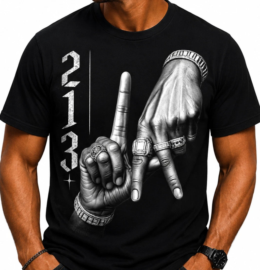 213 Los Angeles LA Hand Sign Graphic Tee StoneGrade Black Hip Hop Urban Fashion