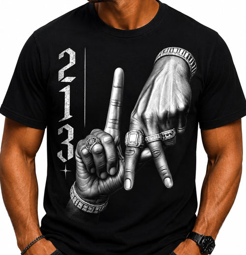 213 Los Angeles LA Hand Sign Graphic Tee StoneGrade Black Hip Hop Urban Fashion
