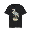 Heron Water Lily Floral Watercolor Nature Black Tee Aesthetic Graphic T-Shirt