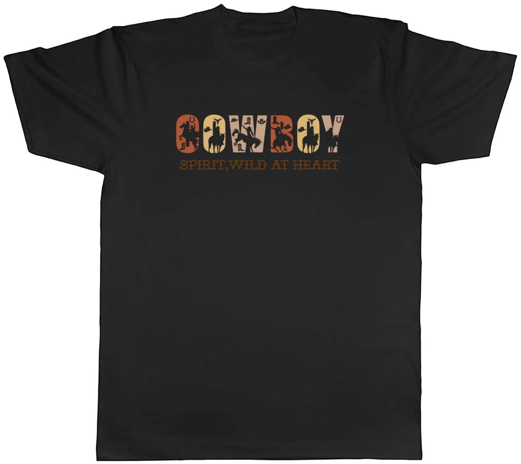 Cowboy Spirit Mens T-Shirt Wild at Heart Horse Riding Lover Tee Gift