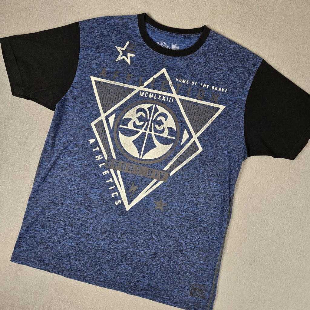 Affliction Sport T Shirt Mens 2XL Short Sleeve Graphic Blue Black Y2k Grunge