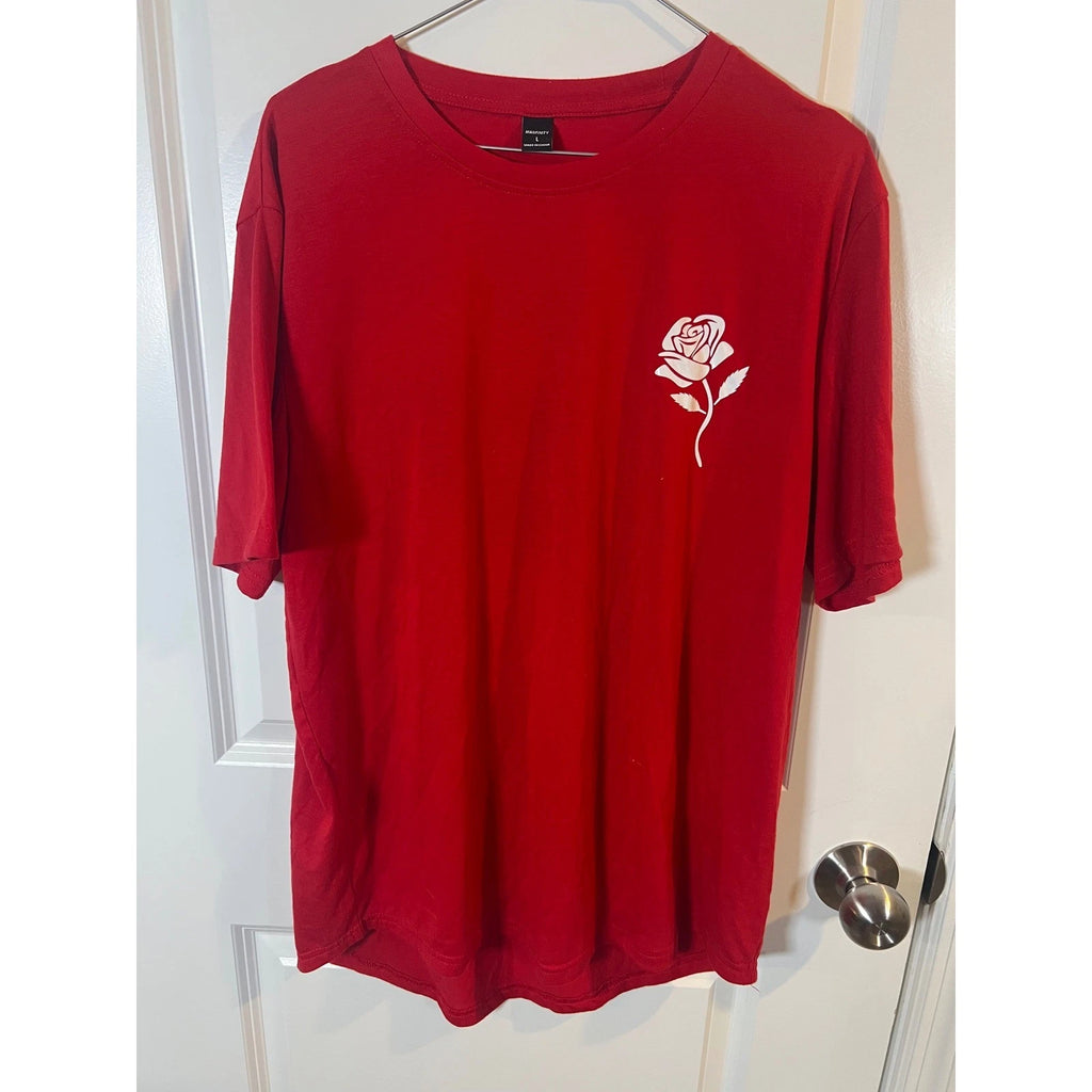 Manfinity Mens T-Shirt Rose Graphic Print Red Large