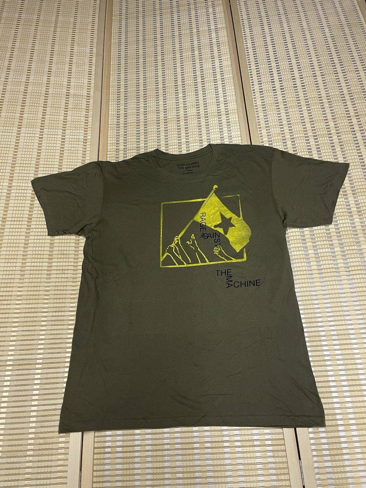 Large Rage Against The Machine Men’s T Shirt RATM Green Raise The Flag NWOT