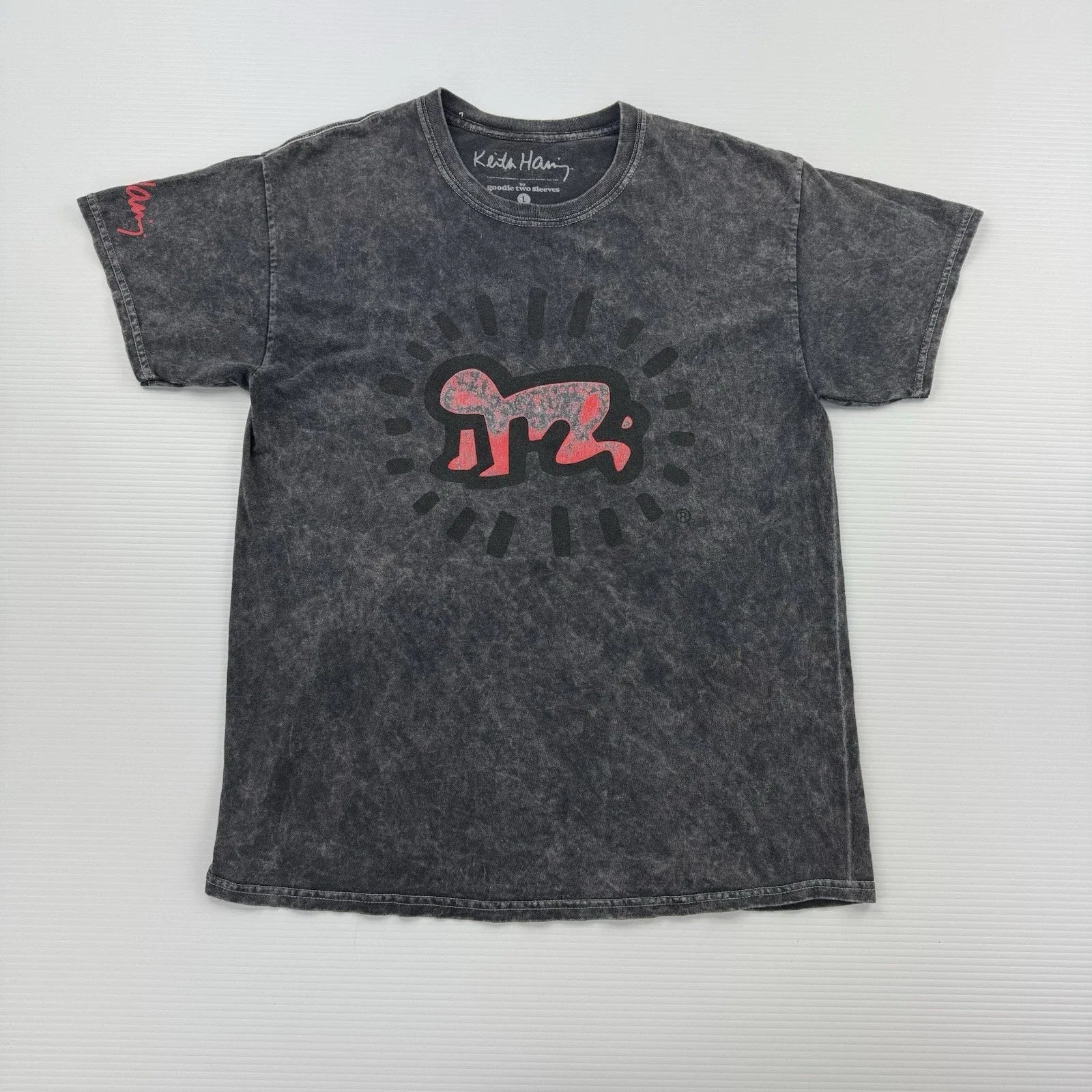 Keith Haring T Shirt Mens Large Gray Acid Wash Graphic Art Tee Cotton