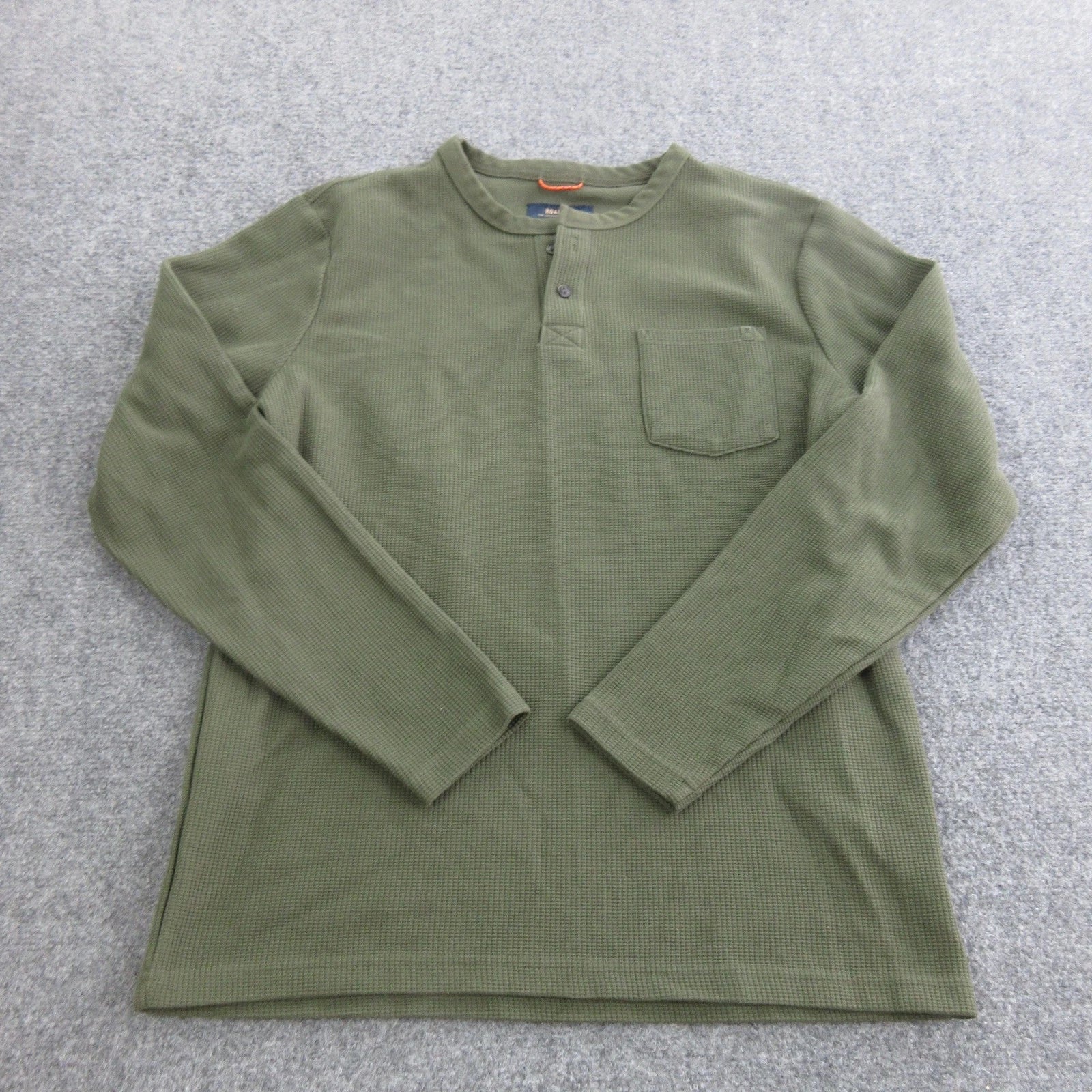 Roark Henley Shirt Mens Large Green Long Sleeve Thermal Pocket Casual Top