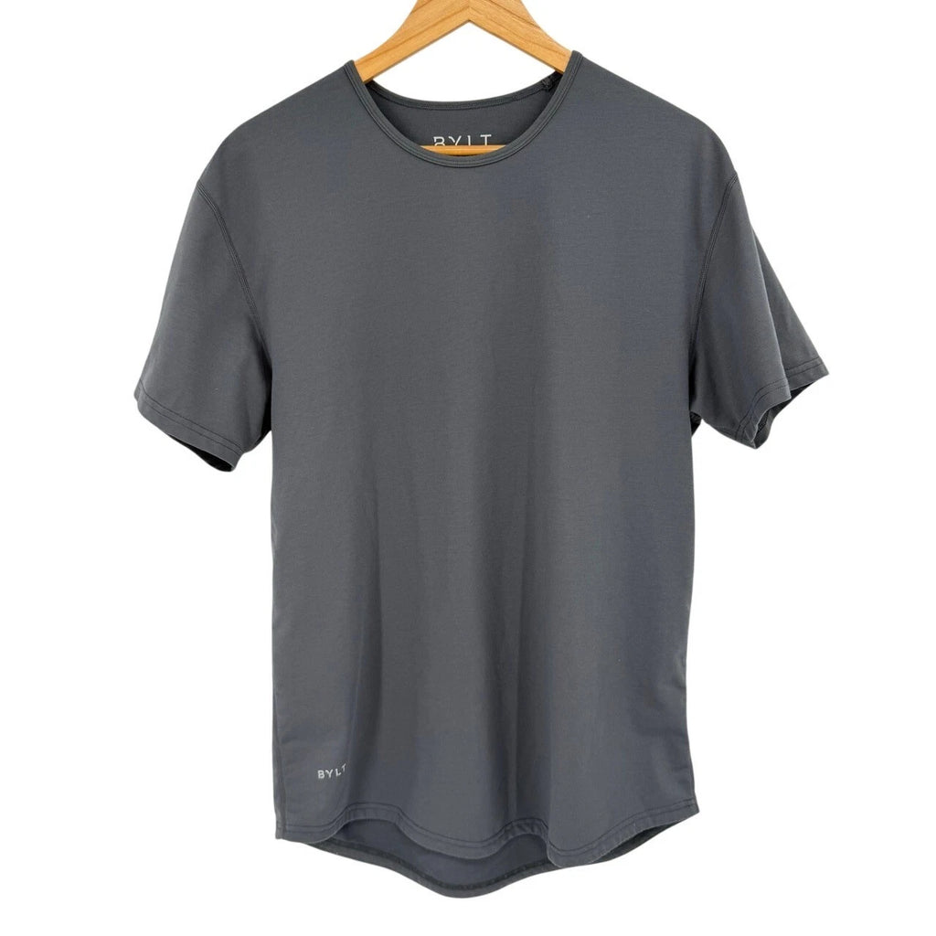 BYLT Mens Large Signature T Shirt Drop Cut Short Sleeve Gray Performance Tee