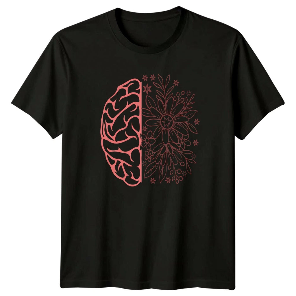 Left Brain Right Brain Floral Creative Womens T-Shirt Psychology Anatomy Mothers
