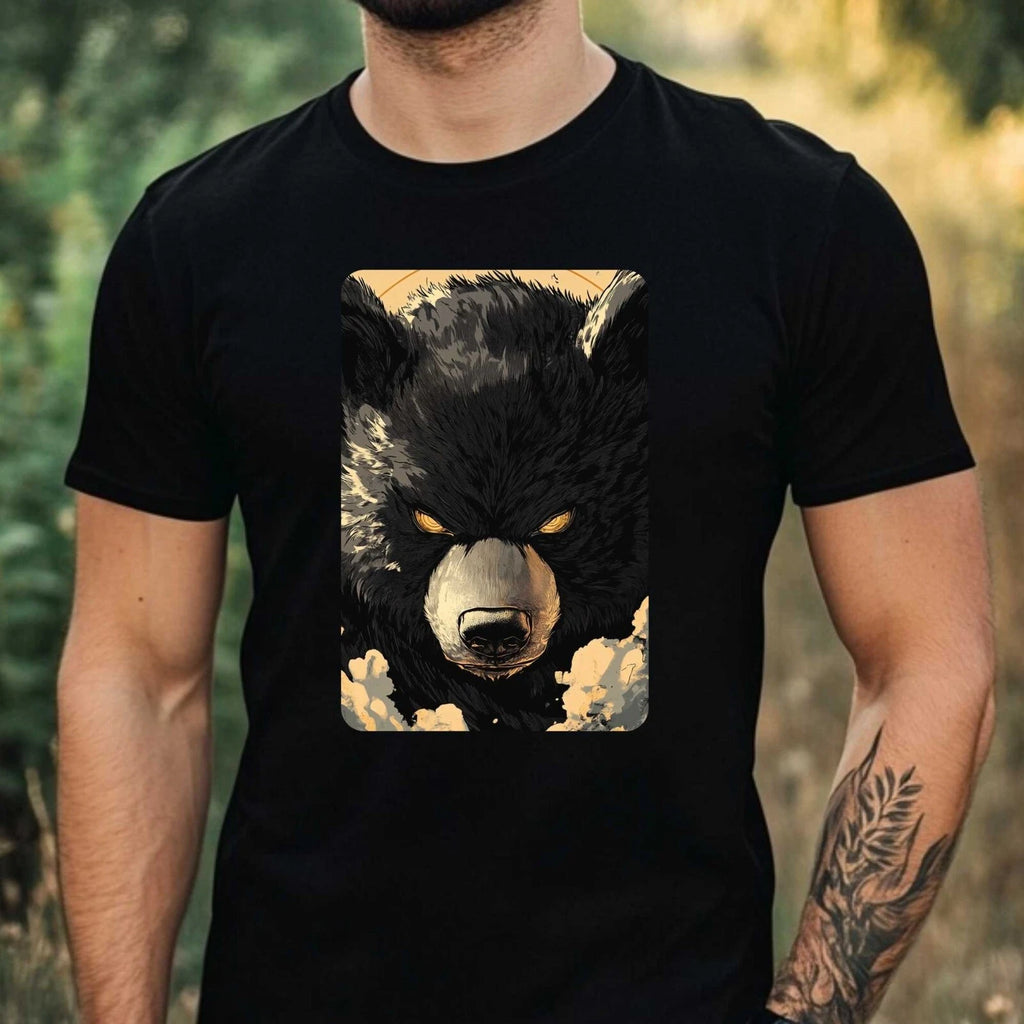 Mens Black Bear Anime Style Print Cotton T-Shirt Size XS to 5XL