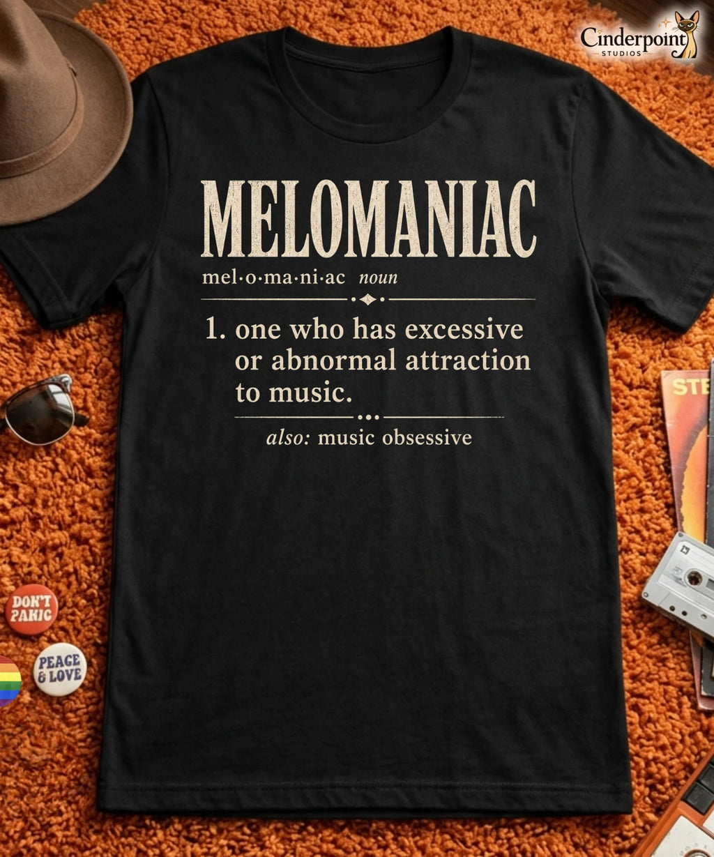 Melomaniac T-Shirt Music Lover Definition Audiophile Graphic Tee Black XS-5XL