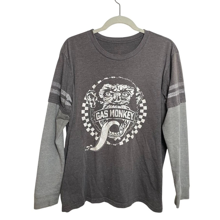 Gas Monkey Long Sleeve Shirt Gray Thermal T Shirt Mens Size L Grunge Punk