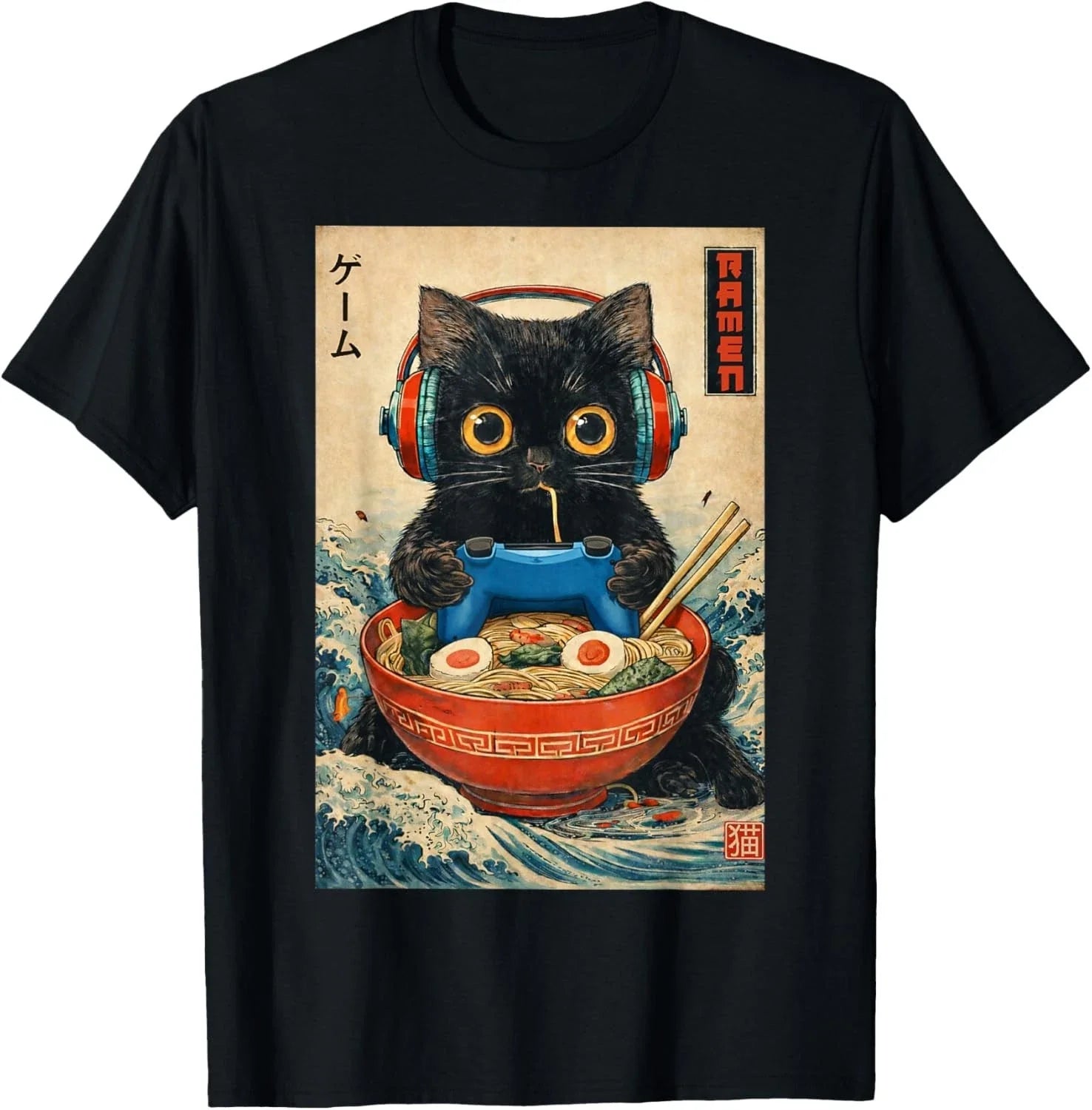 Cat Ramen Japanese Funny Graphic Tees Kawaii Cat Anime Gift Unisex T-Shirt