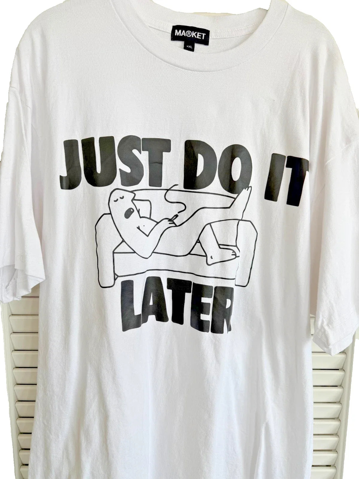 Market Studios "Just Do It Later" Graphic Tee White XXL Streetwear Parody Humor
