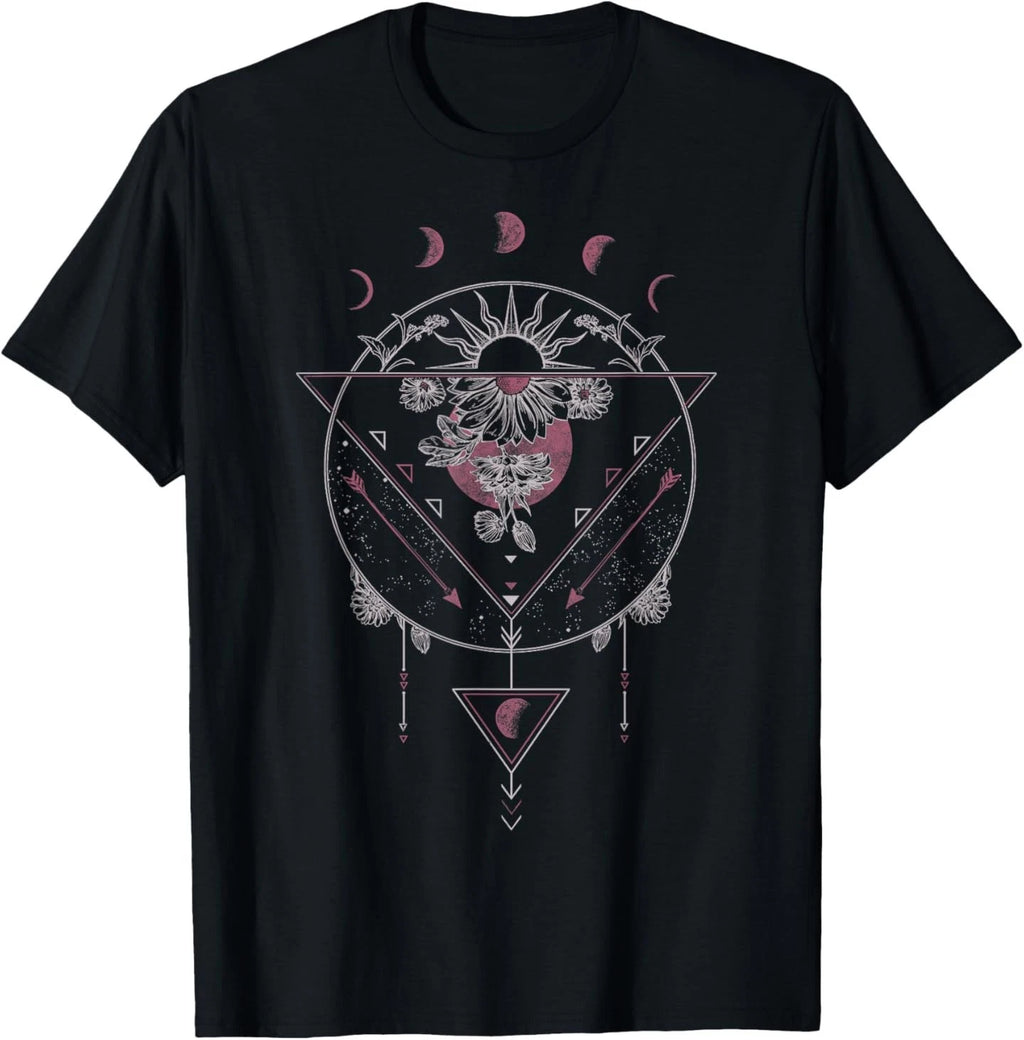 Geometric Shapes Half Sun Half Flower Boho T-Shirt