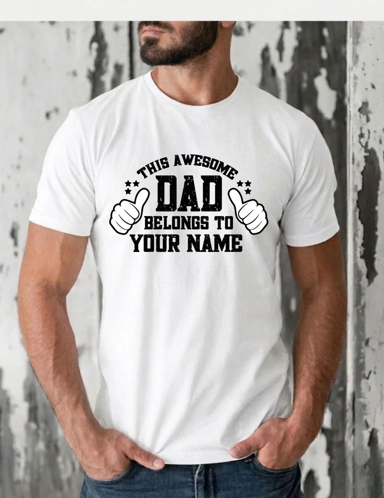 Personalized This Awesome Dad Belongs To T-Shirt - Custom Kids Name Tee Gift