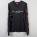Guess T-Shirt Mens L Black Rose Graphic Long Sleeve Streetwear Y2K 90s Grunge
