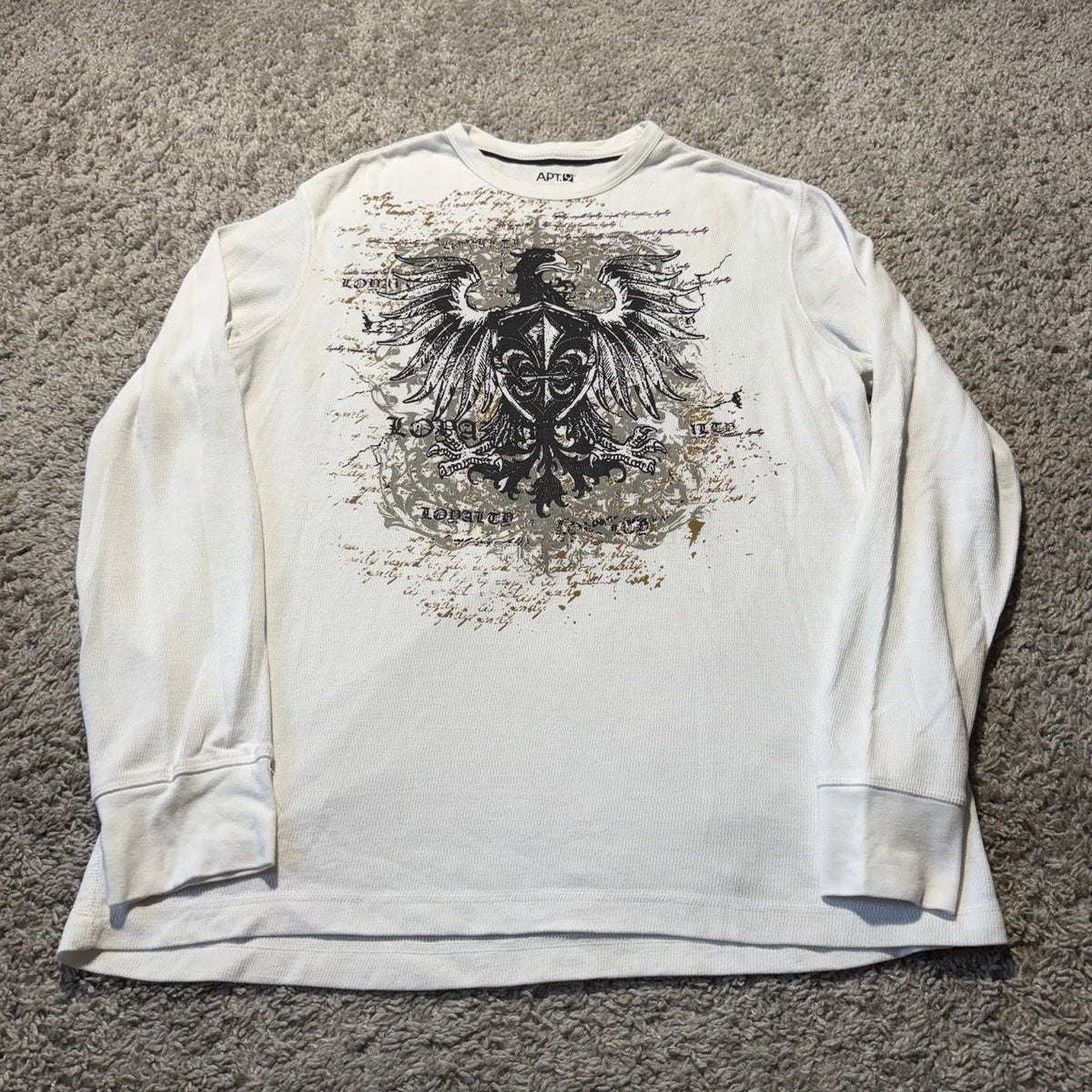 Vintage Y2k Thermal Cyber Goth Shirt Mens Large White Grunge Long Sleeve