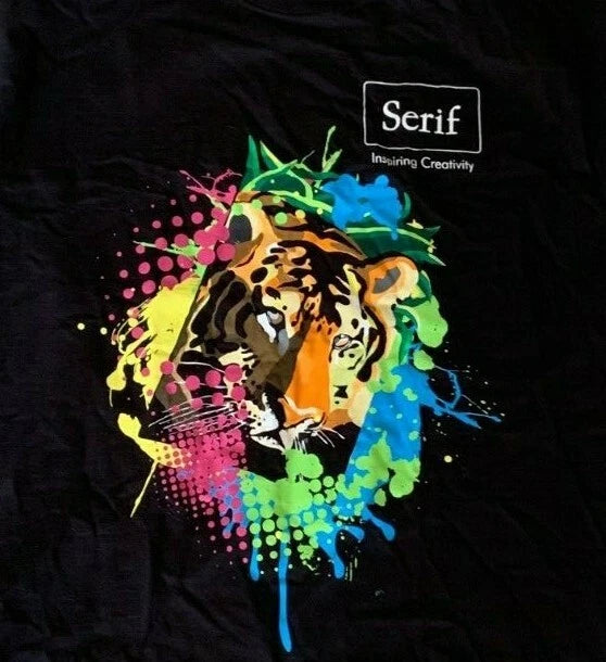Mens Tshirt T Shirt L SERIF Inspiring Creativity Tiger Lion Splash Paint Art