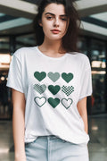 Green Heart Pattern T-Shirt Retro Checkered Graphic Tee Aesthetic Love Design