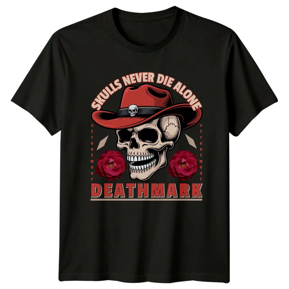 Skulls Never Die Alone T-Shirt Western Skull Streetwear Gothic Birthday Gift