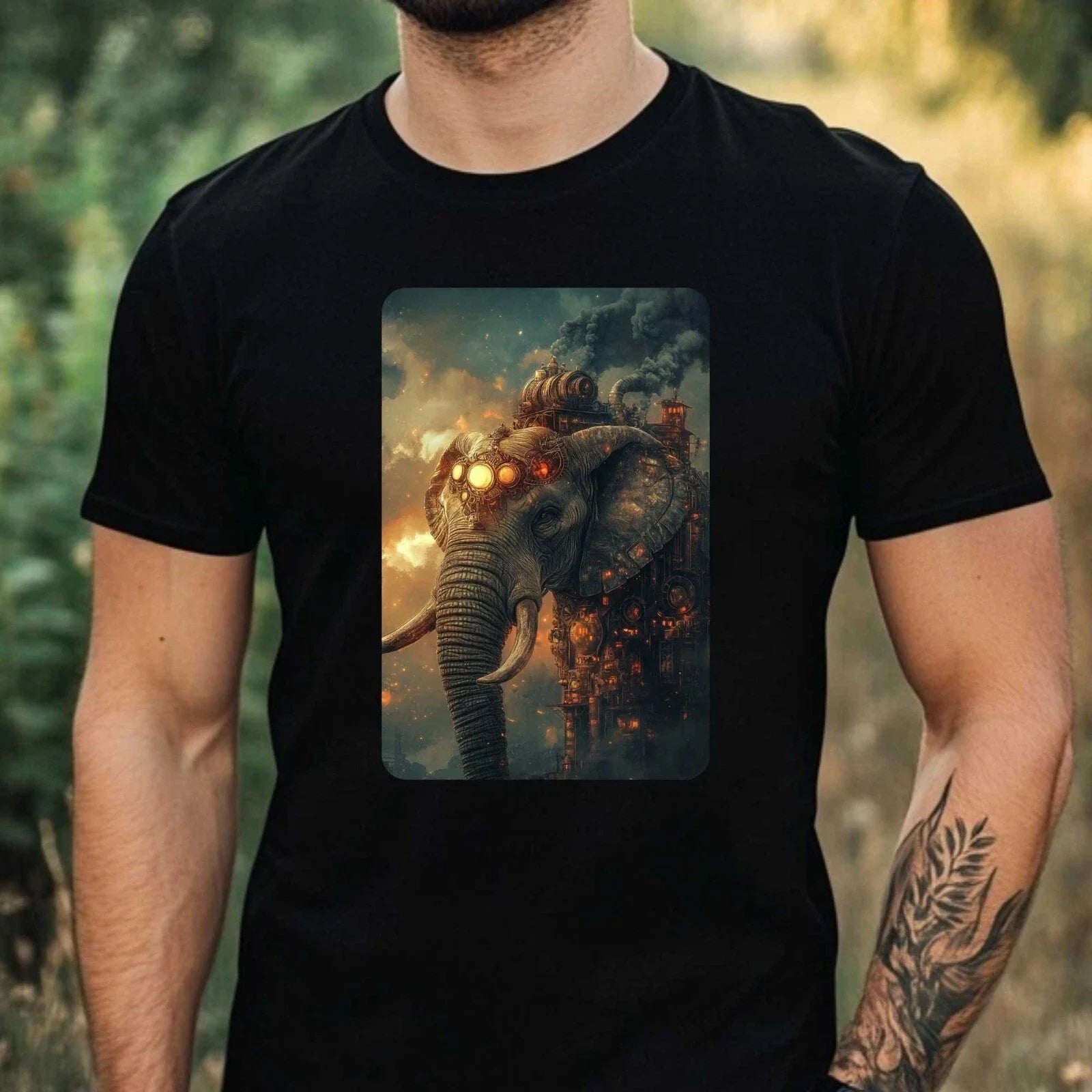 Mens Steampunk Elephant Motif Cotton T-Shirt Size XS to 5XL