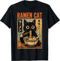 Funny Cat Ramen Graphic Tee Japanese Kawaii Anime Cat T-Shirt