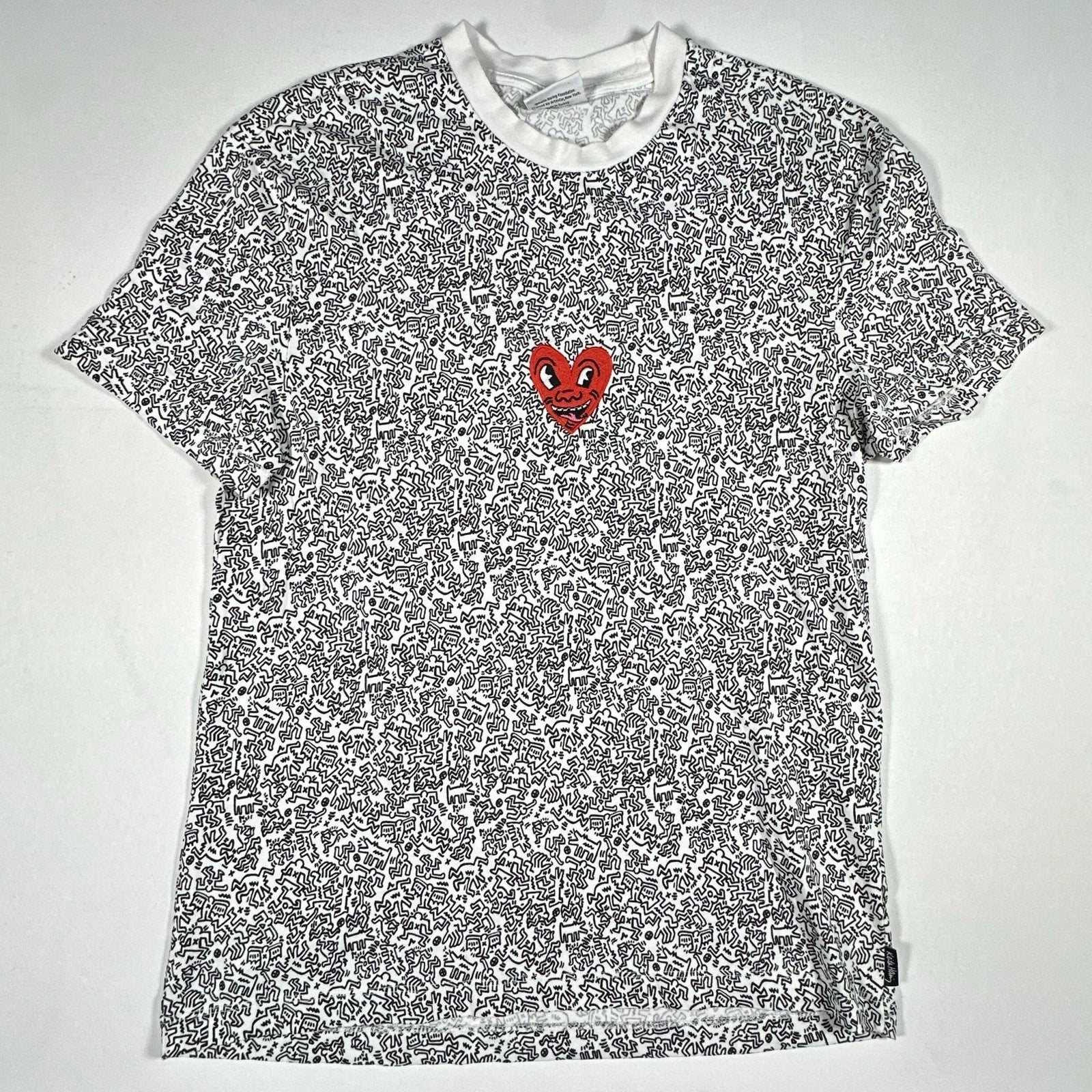 Keith Haring T Shirt XS White Monogram Print Heart Patch Streetwear Art