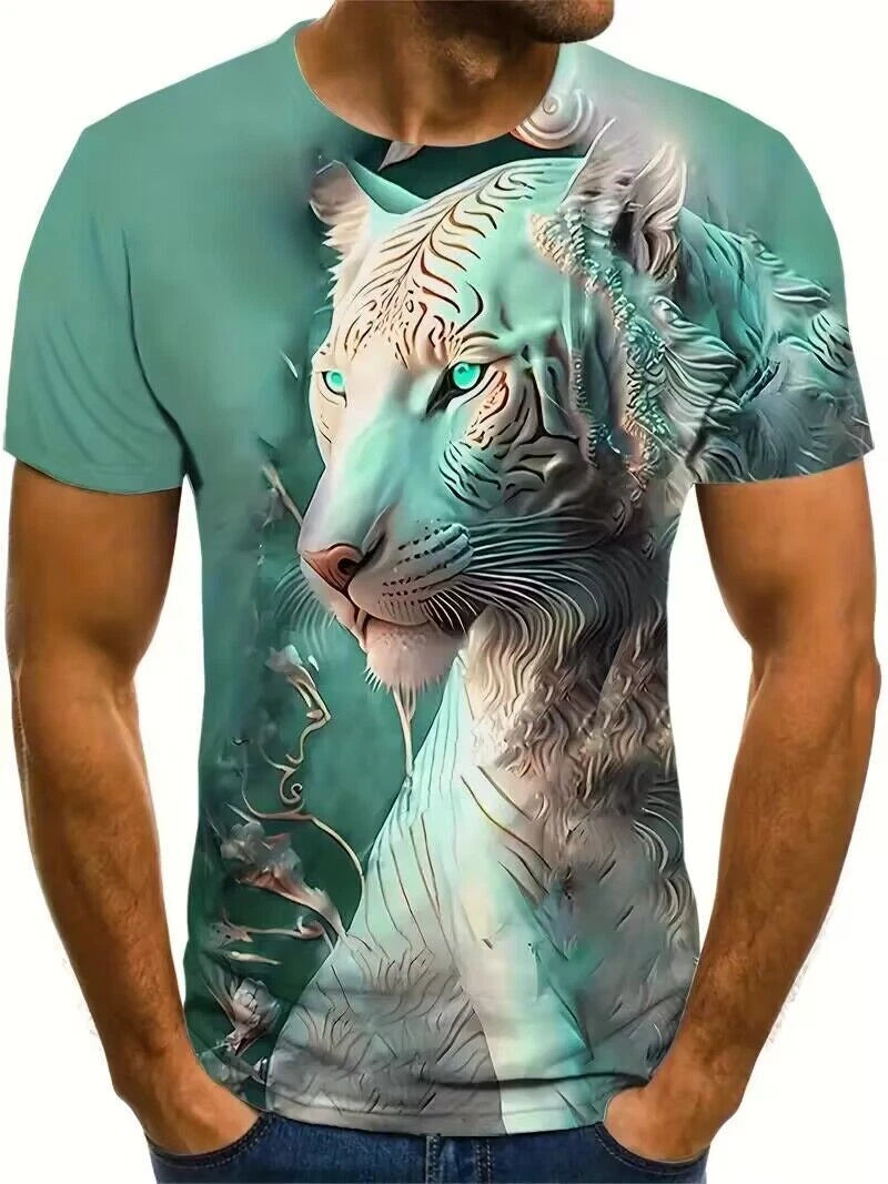 Men T Shirt Fashion Abstract Green Lion Head Casual Short Sleeve Novelty Trendy