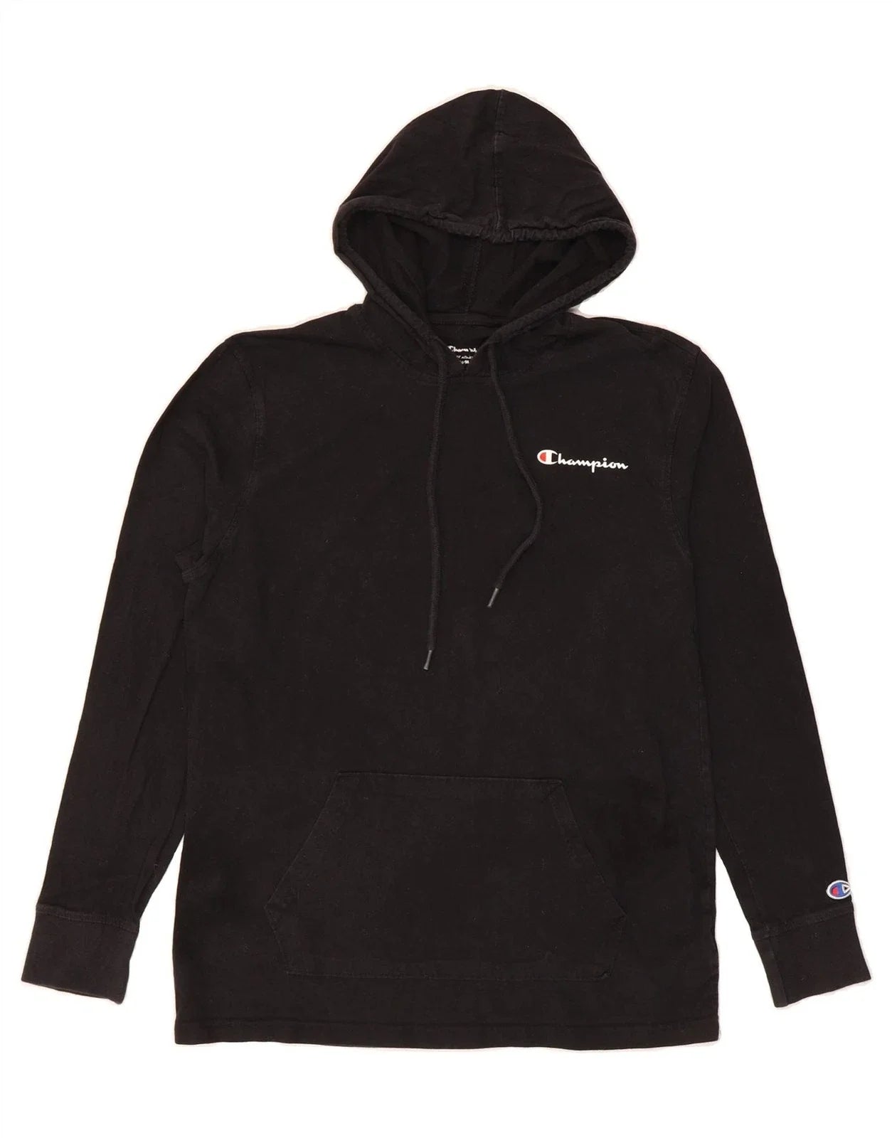 CHAMPION Mens Hooded Top Long Sleeve Medium Black Cotton DG02