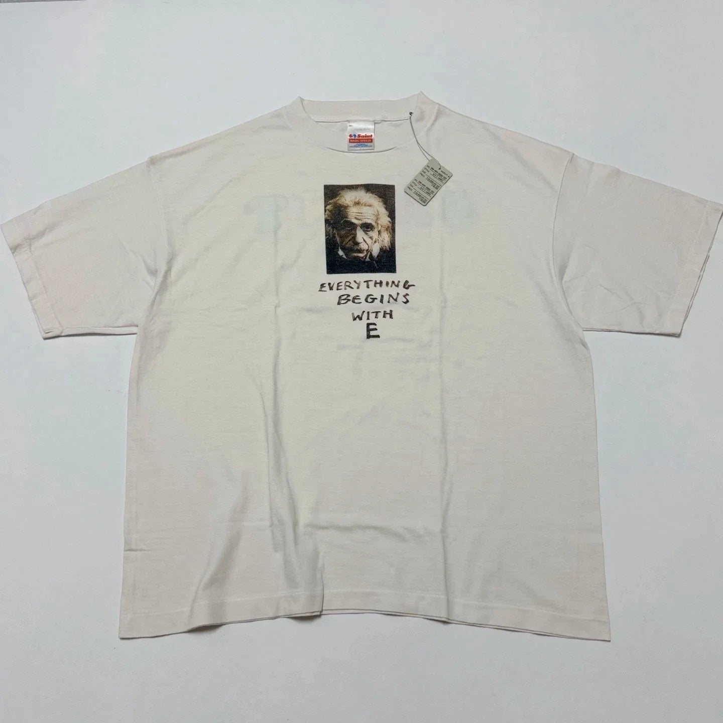 Saint Michael Everything Begins With E Einstein Mens White Cotton T Shirt