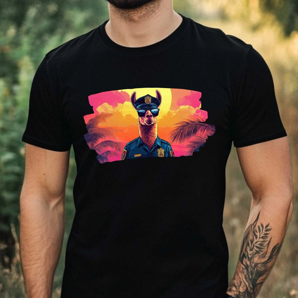 Mens Llama as Policeman Motif Cotton T-Shirt Size XS to 5XL