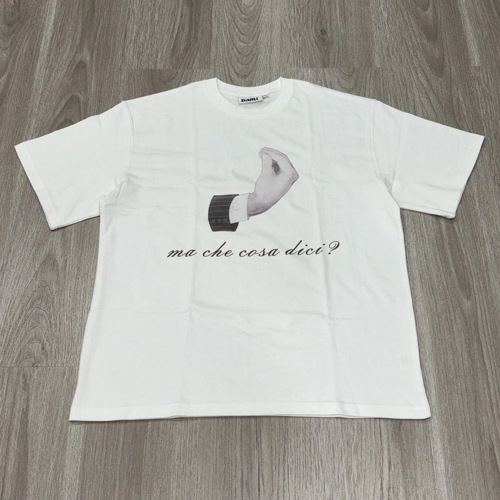 DSMT Italian Phrase Graphic T Shirt Mens L White Minimalist Tee
