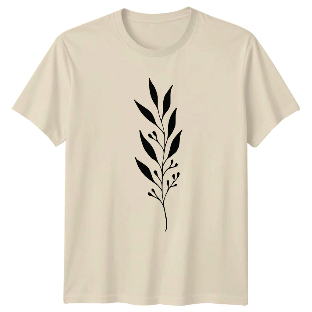 Simple Botanical Leaf Sprig Design T-Shirt Minimalist Plant Nature Aesthetic