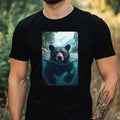 Mens Black Bear Swimming in Ocean Motif Cotton T-Shirt Size XS to 5XL