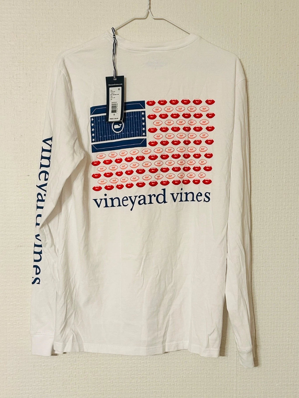 Vineyard Vines, Men’s , Long Sleeve T-Shirt, Football & American Flag Design,SM
