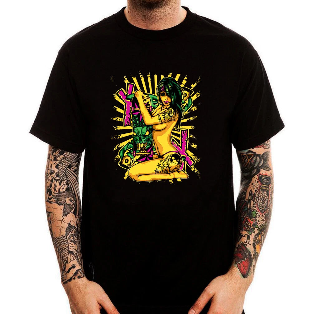 Hawaii Skater Girl Grunge Art Aesthetic Men's Printed Cotton T-shirt Top Tee