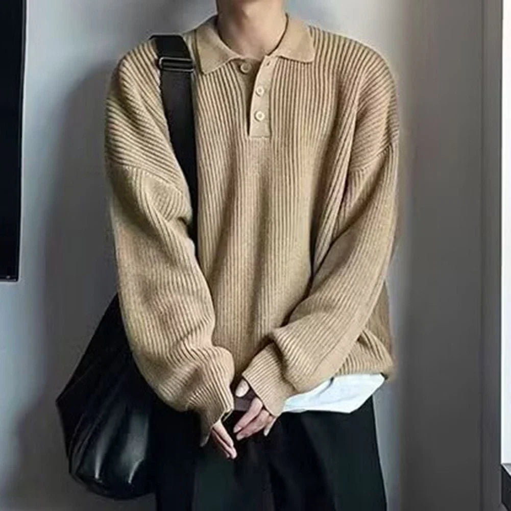 Oversize Loose Knitwear for Men Casual Retro Style Polyester Loose Collar Tops