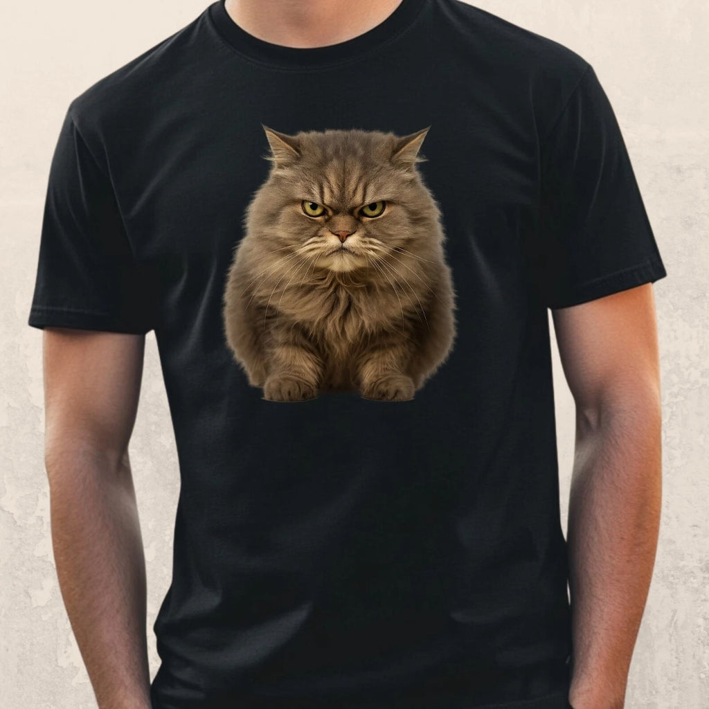 Mens Angry Fluffy Cat Print Cotton T-Shirt Size XS to 5XL