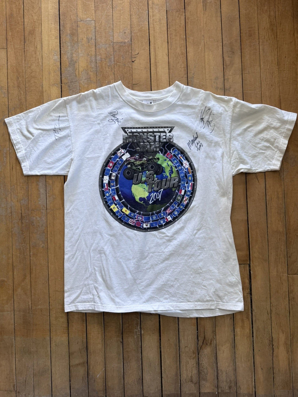 Y2K Monster Jam US Tour 2007 Vintage Signed T Shirt Adult Size Large White