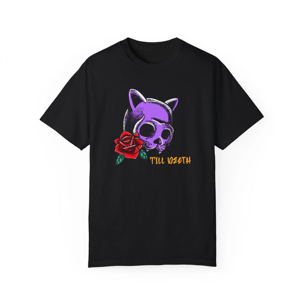 Cat Skull and Rose Unisex T-shirt, Till Death Tee, Goth Graphic Shirt,
