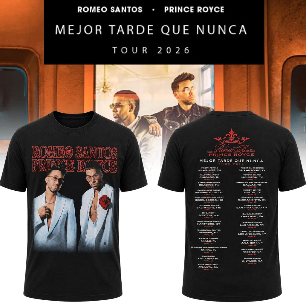 Romeo Santos Prince Royce Tour 2026 Shirt Latin Concert 2 Sided Graphic Tee