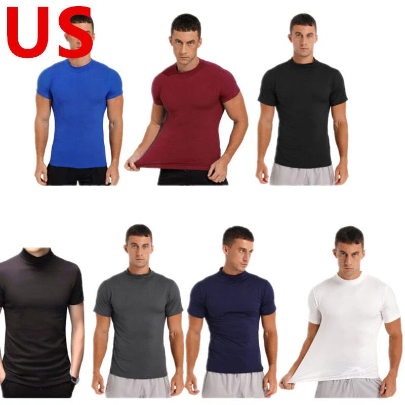 Men's T-Shirts Short Sleeve Mock Neck Thermal Slim Fit Pullovers Undershirt
