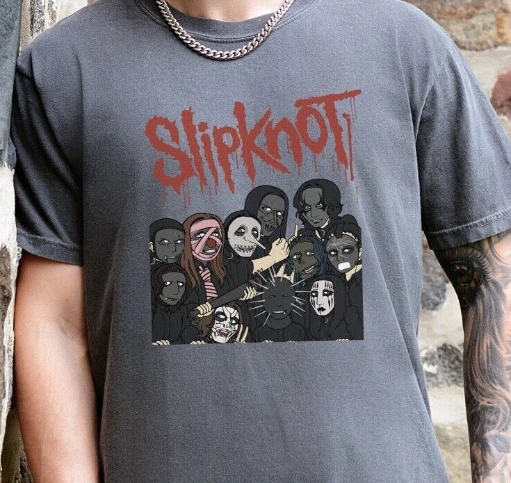 Slipknot Cartoon Art T-Shirt Heavy Metal on Vintage Black Comfort Colors Tee