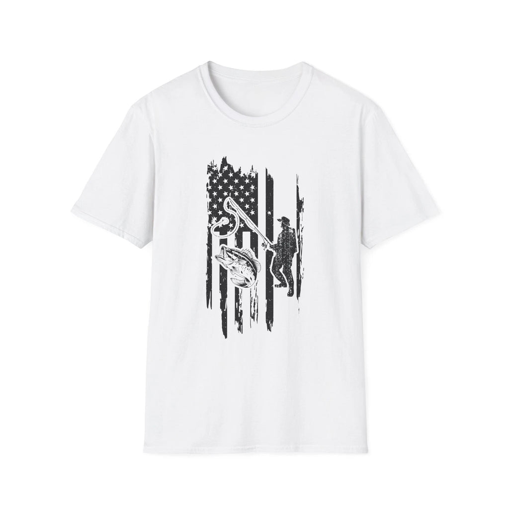 American Flag Fishing T-Shirt | Grunge Rescue Silhouette