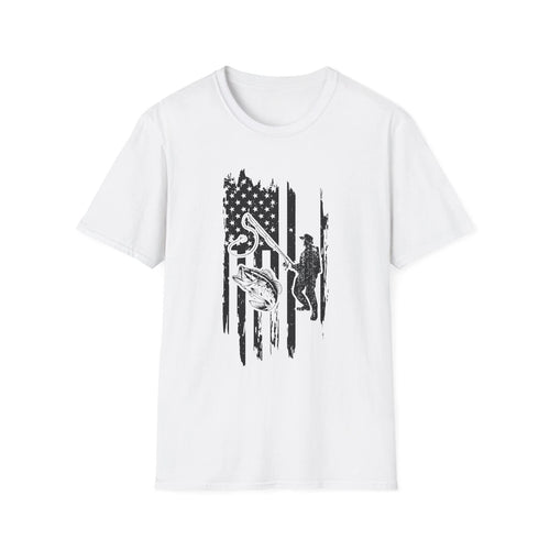 American Flag Fishing T-Shirt | Grunge Rescue Silhouette