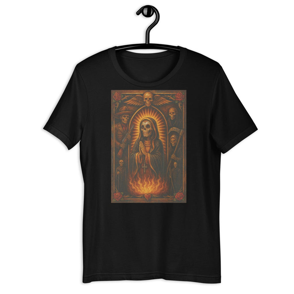 Santa Muerte Prayer Flame Gothic Mexican Skeleton Art T-Shirt