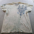 Raw State Men T-Shirt Redemption Winged Cross White Blue Large Distressed Y2K
