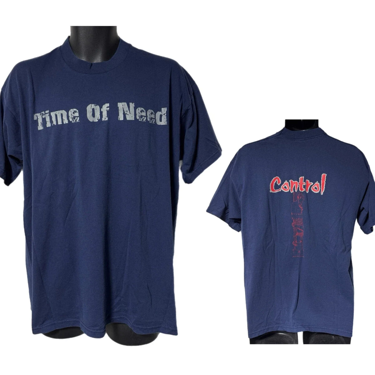 Vintage Y2K Time Of Need Control Double Sided Graphic Tee Shirt XL Religious
