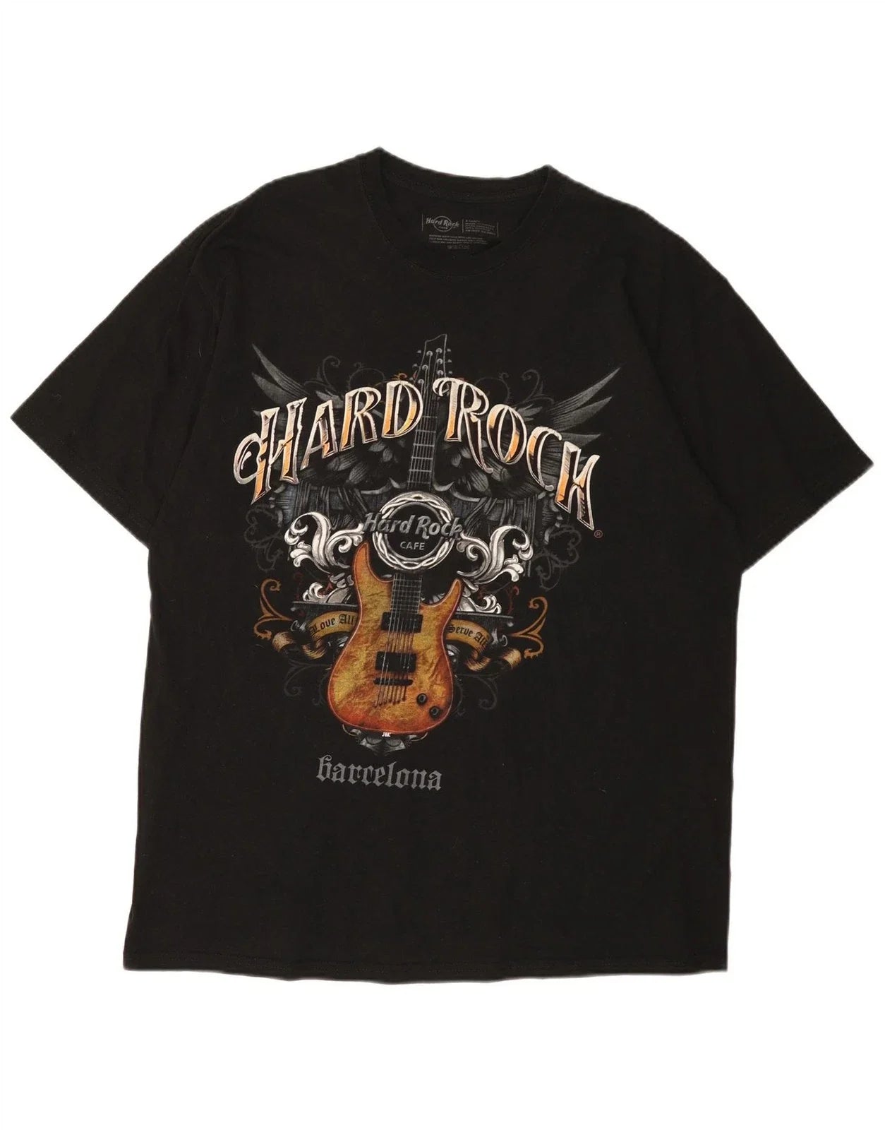 Hard Rock Cafe Mens Barcelona Graphic T-Shirt Top XL Black Cotton BI18